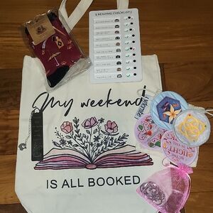 Floral Book Tote Bag with Accessories